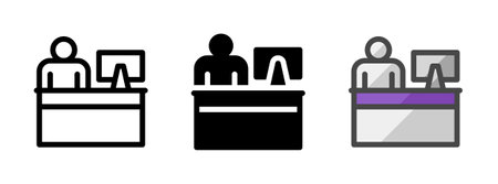 Multipurpose cashier vector icon in outline, glyph, filled outline style. Three icon style variants in one pack.のイラスト素材