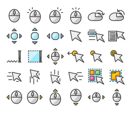 Multipurpose mouse and pointer vector icon set in filled outline styleのイラスト素材