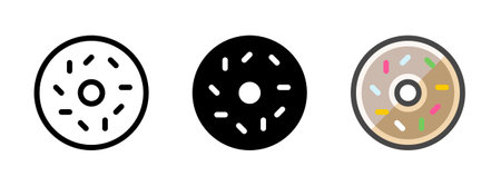 Multipurpose donut vector icon in outline, glyph, filled outline style. Three icon style variants in one pack.のイラスト素材