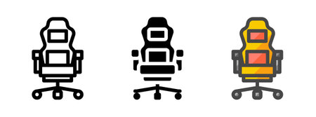 Multipurpose gaming chair vector icon in outline, glyph, filled outline style. Three icon style variants in one pack.のイラスト素材