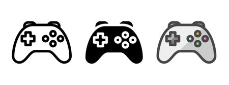 Multipurpose joystick vector icon in outline, glyph, filled outline style. Three icon style variants...