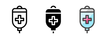 Multipurpose infusion vector icon in outline, glyph, filled outline style. Three icon style variants...