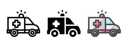 Multipurpose ambulance vector icon in outline, glyph, filled outline style. Three icon style variants in one pack.のイラスト素材