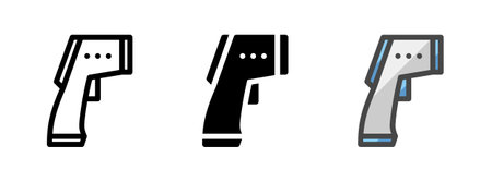 Multipurpose thermometer gun vector icon in outline, glyph, filled outline style. Three icon style...