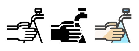 Multipurpose washing hands vector icon in outline, glyph, filled outline style. Three icon style variants in one pack.のイラスト素材
