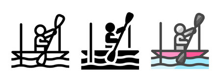 Multipurpose canoeist vector icon in outline, glyph, filled outline style. Three icon style variants in one pack.のイラスト素材