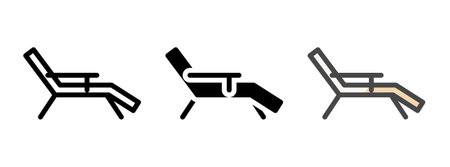 Multipurpose deck chair vector icon in outline, glyph, filled outline style. Three icon style variants in one pack.のイラスト素材
