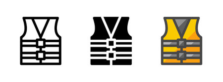 Multipurpose life jacket vector icon in outline, glyph, filled outline style. Three icon style variants in one pack.のイラスト素材