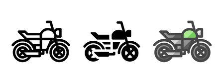 Multipurpose motorcycle vector icon in outline, glyph, filled outline style. Three icon style variants in one pack.のイラスト素材