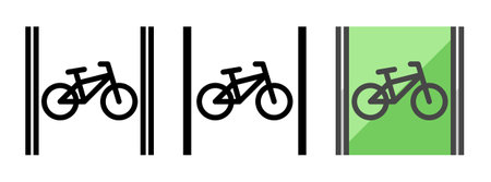 Multipurpose bike lane vector icon in outline, glyph, filled outline style. Three icon style...