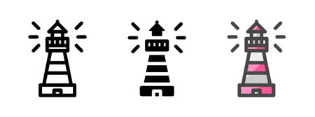 Multipurpose lighthouse vector icon in outline, glyph, filled outline style. Three icon style variants in one pack.のイラスト素材