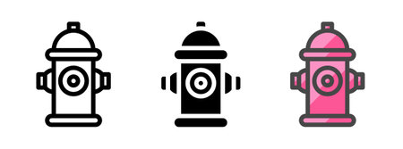 Multipurpose fire hydrant vector icon in outline, glyph, filled outline style. Three icon style variants in one pack.のイラスト素材