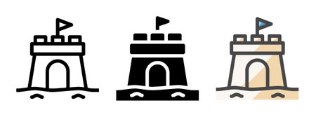 Multipurpose sand castle vector icon in outline, glyph, filled outline style. Three icon style variants in one pack.のイラスト素材