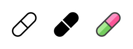 Multipurpose pill vector icon in outline, glyph, filled outline style. Three icon style variants in one pack.のイラスト素材