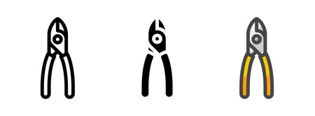 Multipurpose diagonal pliers vector icon in outline, glyph, filled outline style. Three icon style variants in one pack.のイラスト素材