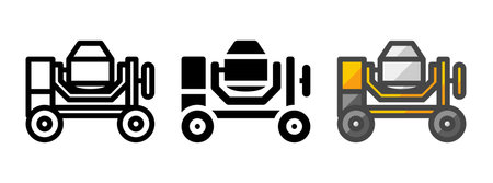 Multipurpose concrete mixer vector icon in outline, glyph, filled outline style. Three icon style variants in one pack.のイラスト素材