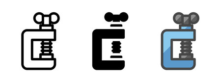 Multipurpose clamp vector icon in outline, glyph, filled outline style. Three icon style variants in one pack.のイラスト素材