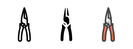 Multipurpose needle nose pliers vector icon in outline, glyph, filled outline style. Three icon style variants in one pack.のイラスト素材