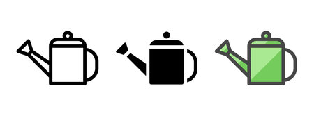 Multipurpose watering can vector icon in outline, glyph, filled outline style. Three icon style variants in one pack.のイラスト素材