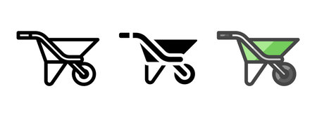 Multipurpose wheelbarrow vector icon in outline, glyph, filled outline style. Three icon style variants in one pack.のイラスト素材