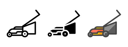 Multipurpose lawn mower vector icon in outline, glyph, filled outline style. Three icon style variants in one pack.のイラスト素材