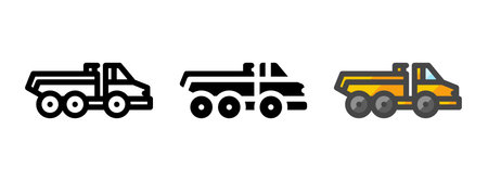 Multipurpose articulated hauler vector icon in outline, glyph, filled outline style. Three icon style variants in one pack.のイラスト素材