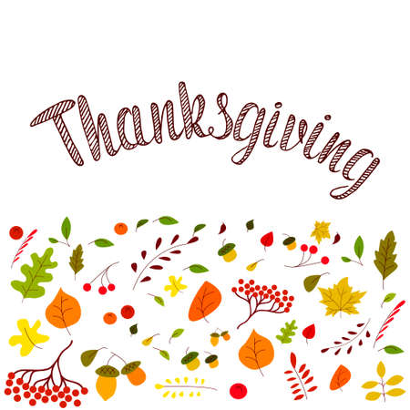 Vector illustration of Thanksgiving text for cards, invitations, tag and icon, inspirational cards. Calligraphy background posterのイラスト素材