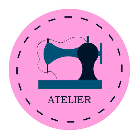 Vector illustration of sewing machine and accessories for sewing shop and atelier. Logothype, logo or icon for sewing business. EPS 10のイラスト素材