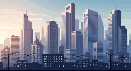 Cityscape. Cityscape with skyscrapers. Vector illustration.のイラスト素材