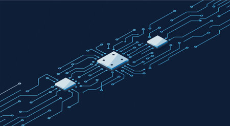 Circuit board with microchip. Technology background. Vector illustration.