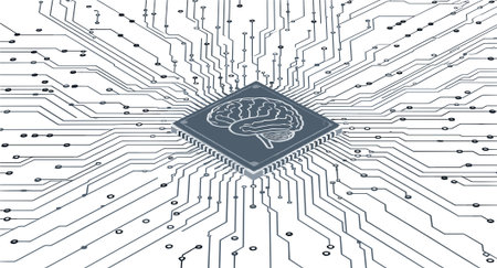 Artificial intelligence concept with human brain and circuit board. Vector illustration