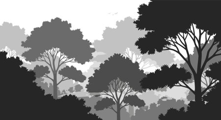 Silhouettes of trees and bushes in the forest. Vector illustration.のイラスト素材