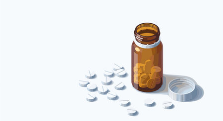 Get well soon with this medicine bottle and pills! Perfect for health, wellness, and pharmaceutical projects. Use for medical ads, articles, and more!のイラスト素材