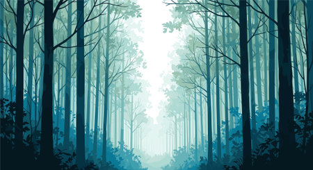 Forest landscape background with fog. Vector illustration. Eps 10 file.