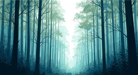 Forest background with trees and fog. Vector illustration. EPS 10.