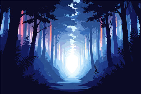 Silhouette of forest at night. Vector illustration for your designのイラスト素材