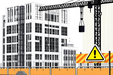 Construction site with crane and warning sign. Vector illustration. Eps 10のイラスト素材