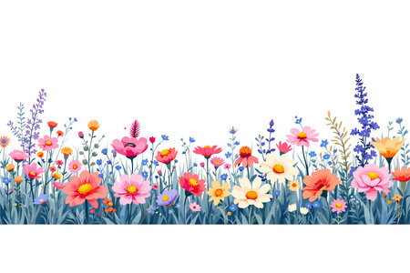 Flower meadow border isolated on white background. Vector illustration.のイラスト素材