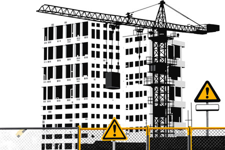 Construction site with crane and building. Vector illustration. Eps 10.のイラスト素材
