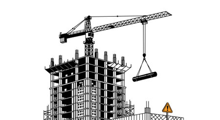 Construction site with crane and building on white background. Vector illustration.のイラスト素材