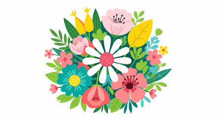 Flower wreath with flowers and leaves. Vector illustration in flat style.のイラスト素材