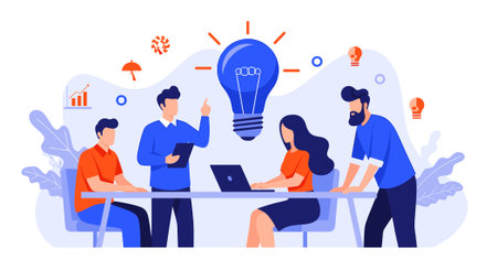 Business people working together. Teamwork, brainstorming concept. Vector illustration in flat styleのイラスト素材