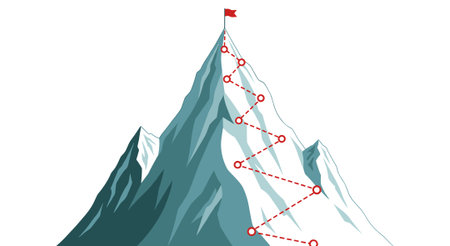 Mountain peak with red arrow on a white background. Vector illustrationのイラスト素材