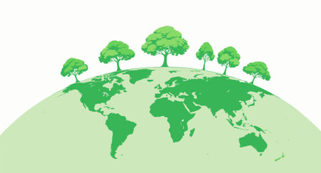 World environment day concept with trees on the globe. Vector illustration.のイラスト素材