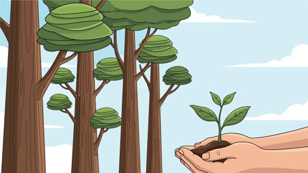 hand holding tree and plant in the forest vector illustration eps 10のイラスト素材