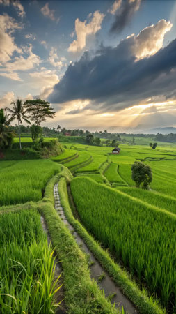 Rice terraces in Bali, Indonesia. Rice fields at sunset.の素材