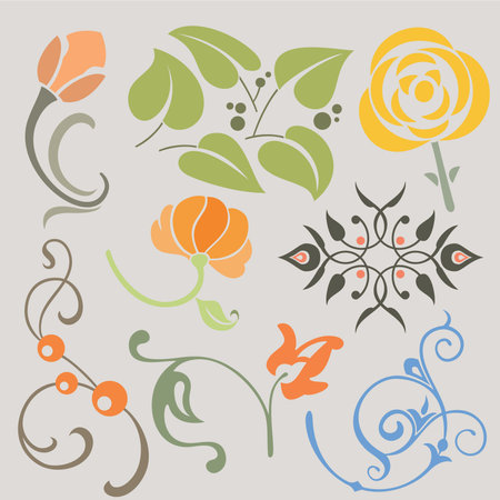 Set of floral elementsのイラスト素材