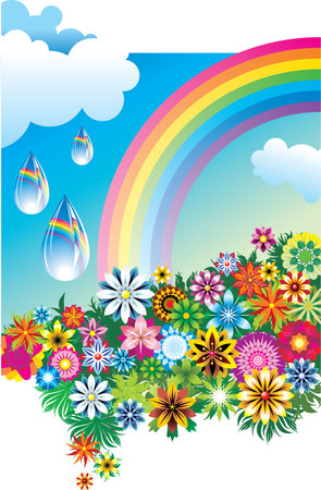 Nature scene of a park with rainbow illustrationのイラスト素材