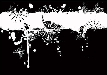 set of Beautiful black and white butterfly isolated on whiteのイラスト素材