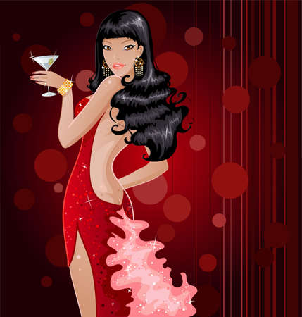 glamorous lady cocktail, girl party, evening dressのイラスト素材